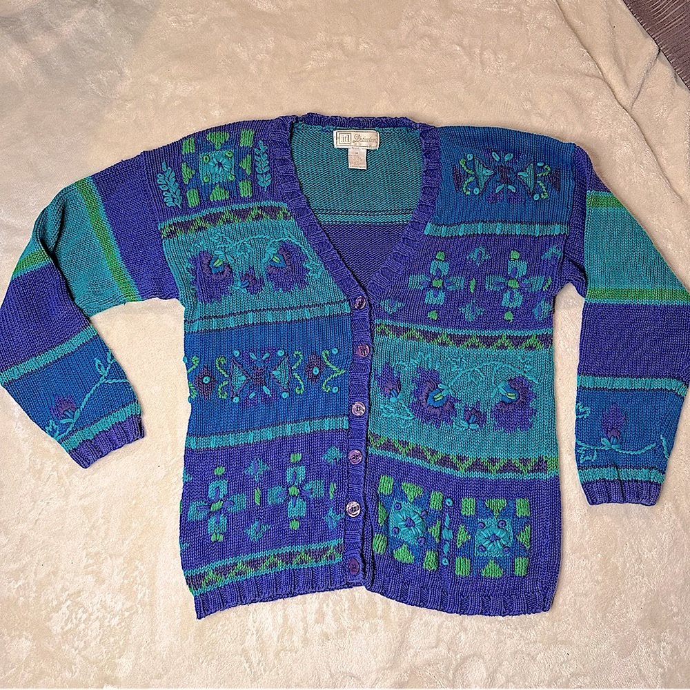 vintage cool toned ramie/cotton cardigan sweater // medium